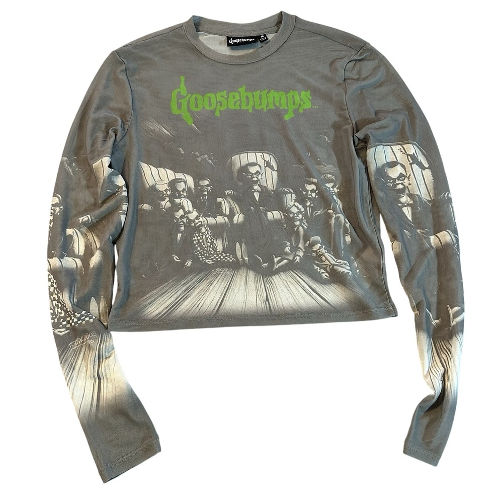 Goosebumps Womens M Mesh Long‎ Sleeve Crop Top Horror Y2K Graphic Tee